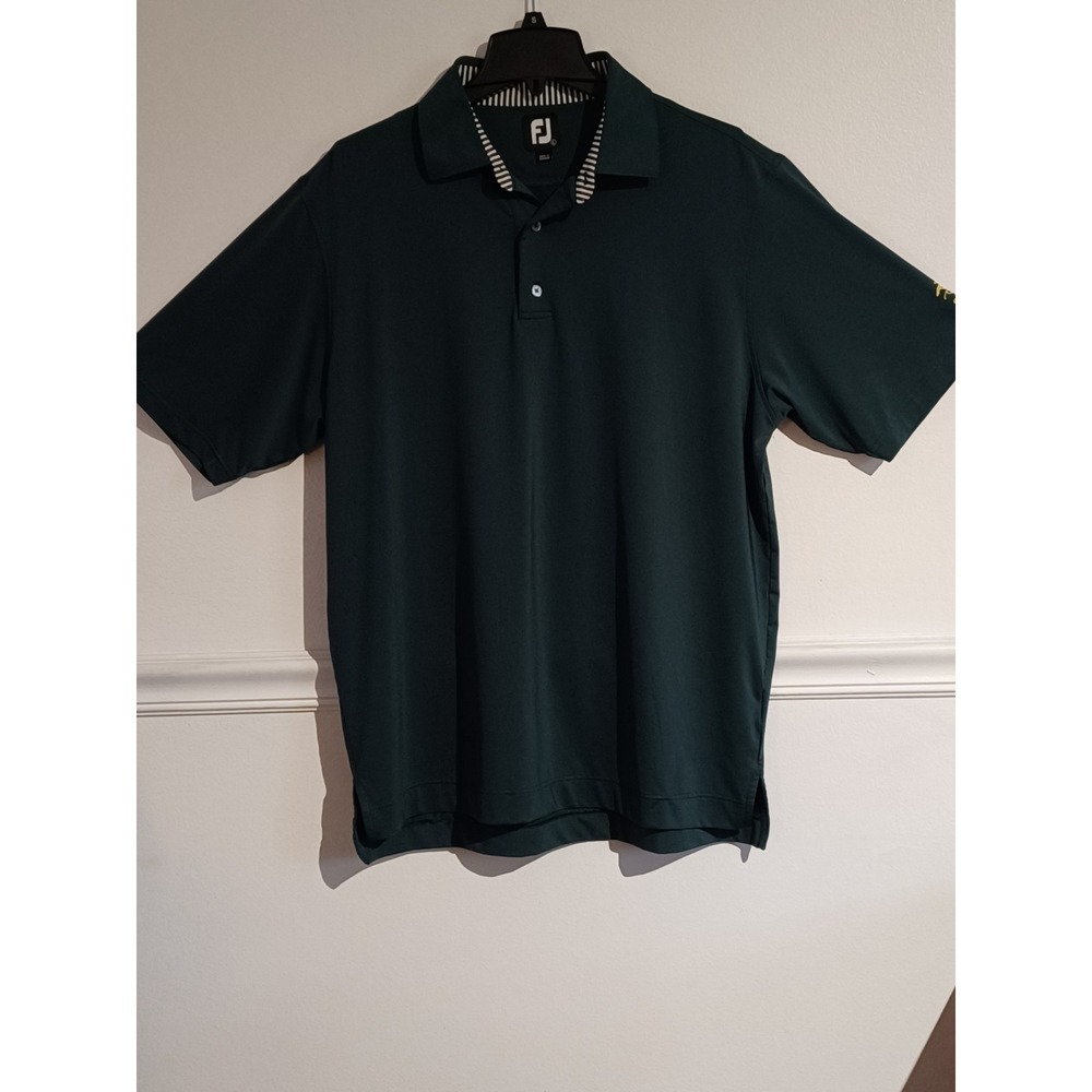FootJoy Men's‎ Short Sleeve Golf Polo Shirt Large Green Solid Stretch Logo Staff